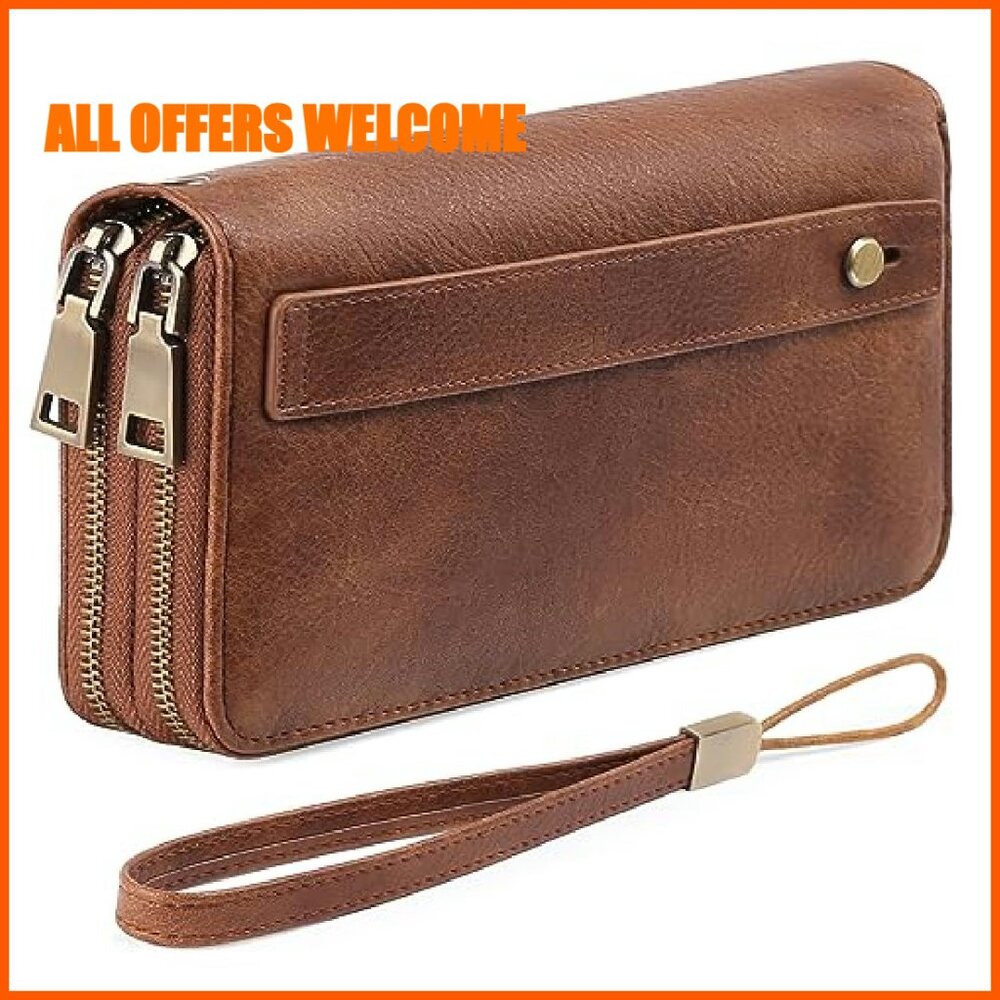 Large Capacity RFID Blocking Leather Clutch Wrist… - image 2